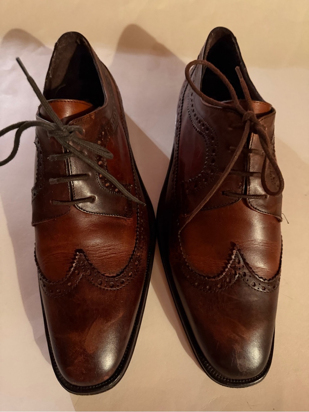 Men's Messico Brown Leather Wingtip Dress Shoes - Classic Lace-Up Size 9.5